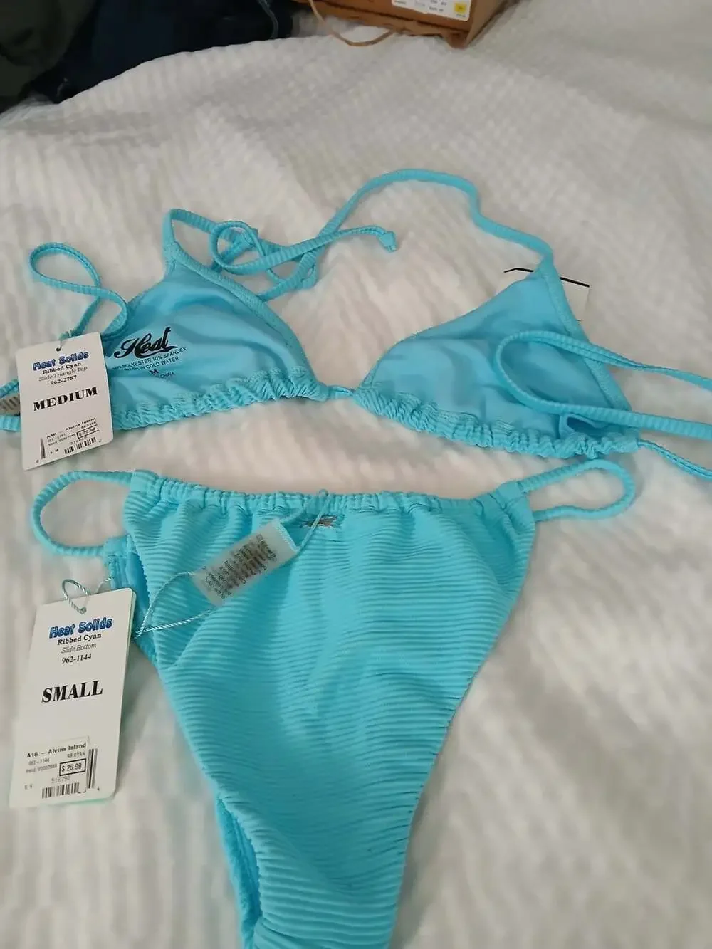 Alvina Island Heat Solids Ribbed Cyan Bikini Set Medium Top Small Bottom